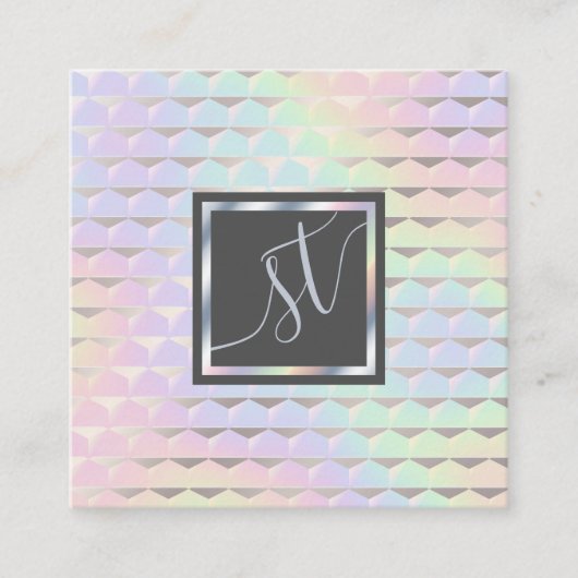 Iridescent Faux Holographic Pattern Monogram Vierkante Visitekaartje (Voorkant)