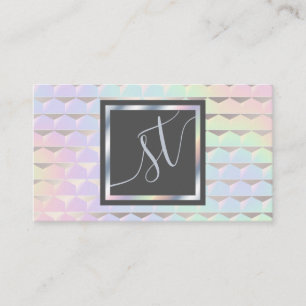 Iridescent Faux Holographic Pattern Monogram Visitekaartje