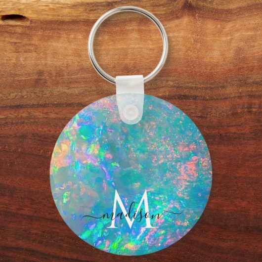 Iridescent Fire Opal Monogram Script Name Sleutelhanger (Voorkant)