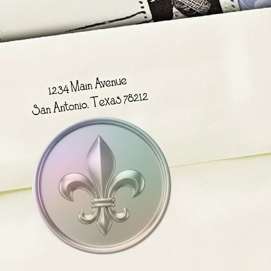 Iridescent Fleur de Lis Envelope Seal Embossed Ronde Sticker