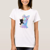 Iridescent Ghost & Black Cat Schattige Girly Hallo T-shirt (Voorkant)