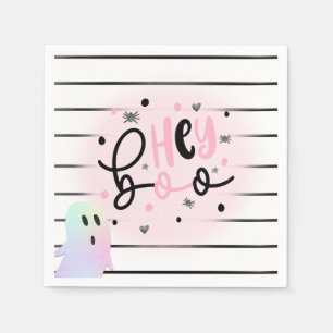 Iridescent Ghost Hey Boo Pastel Halloween Verjaard Servet