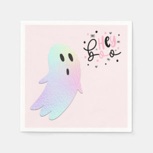 Iridescent Ghost Hey Boo Pastel Halloween Verjaard Servet