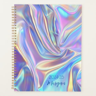 Iridescent Glanzende Metallic Stof, Script Naam Planner