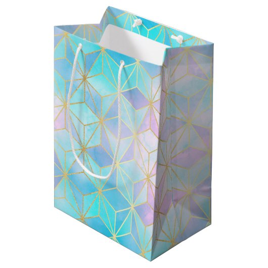 Iridescent Glass Geometric Patroon Medium Cadeauzakje (Voorkant Gekanteld)