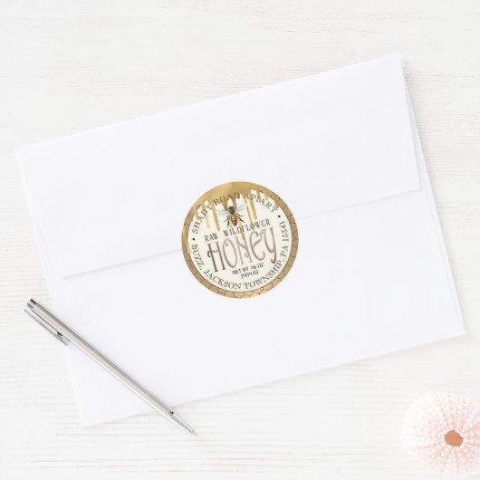 Iridescent Gold Drips Honey Label met Honeycomb (Envelop)