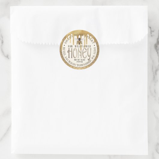 Iridescent Gold Drips Honey Label met Honeycomb (Tas)