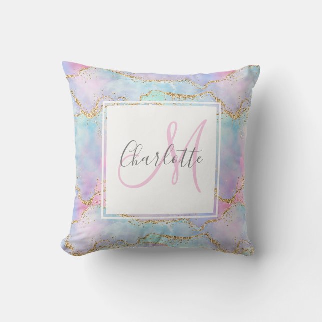 Iridescent goudglitter-monogram kussen (Voorkant)