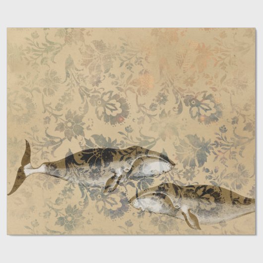 Iridescent Grunge Nautical Whale Cadeaupapier (Vlak)