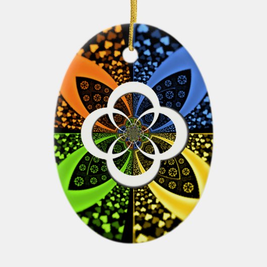 Iridescent Hearts Seamless Polka Dot Abstracte kun Keramisch Ornament (Voorkant)