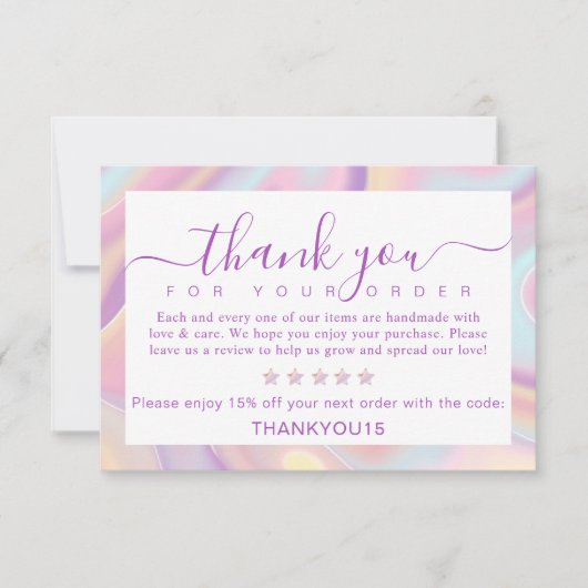 Iridescent Holographic Bedankt voor uw bestelling (Voorkant)