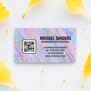 Iridescent Holographic Folie Pastel   QR-code Visitekaartje