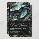 Iridescent kristal-stenen, platina, zilver, blauwg kaart (Voorkant / Achterkant)