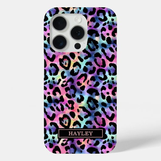 Iridescent Leopard Print Monogrammed Case-Mate iPhone Case (Achterkant)