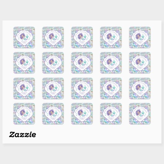 Iridescent Mermaid Scales Clam Shell V1 ID1144 Vierkante Sticker (Vel)