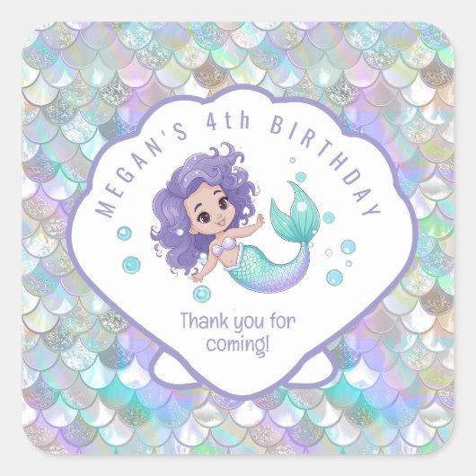 Iridescent Mermaid Scales Clam Shell V1 ID1144 Vierkante Sticker (Voorkant)