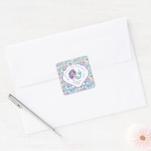 Iridescent Mermaid Scales Clam Shell V1 ID1144 Vierkante Sticker (Envelop)