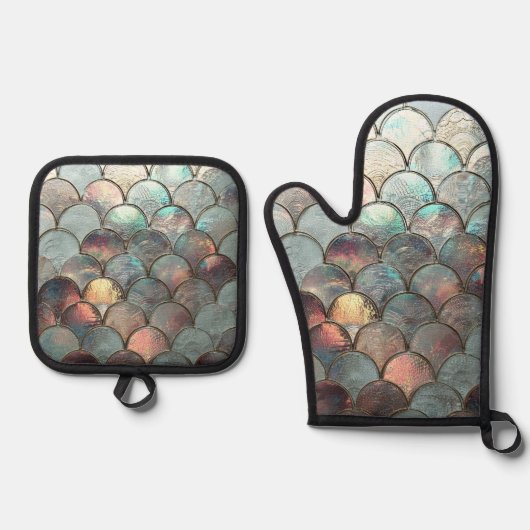 Iridescent Mermaid Scales Ovenwant & Pannenlap Set (Voorkant)