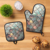 Iridescent Mermaid Scales Ovenwant & Pannenlap Set (Top down)