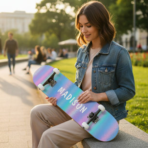 Iridescent Modern Girly Pink Blue op maat Skateboard