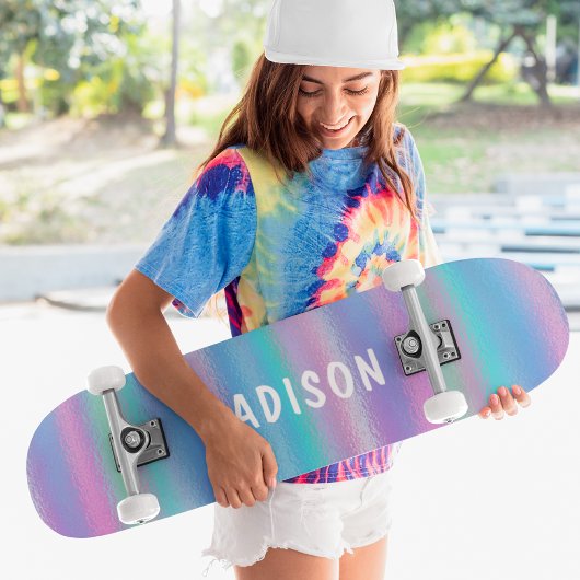 Iridescent Modern Girly Pink Blue op maat Skateboard