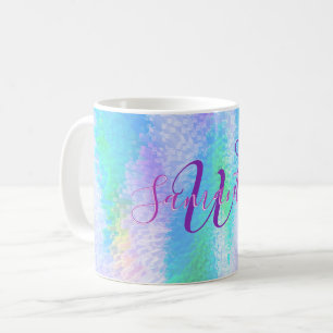 Iridescent Monogrammed Elegant Holographic Koffiemok