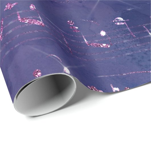 Iridescent Musical Notes on Paars Cadeaupapier (Rol Hoek)