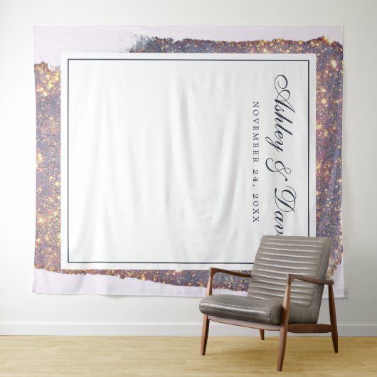 Iridescent Paars Gold Glitter Weddenschap Tapestry Wandkleed (In Situ (horizontaal))