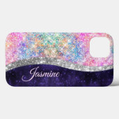 Iridescent paars zilveren faux glitter monogram Case-Mate iPhone case (Achterkant (horizontaal))