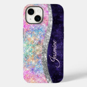 Iridescent paars zilveren faux glitter monogram Case-Mate iPhone case (Achterkant)