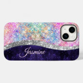 Iridescent paars zilveren faux glitter monogram Case-Mate iPhone case (Achterkant (horizontaal))