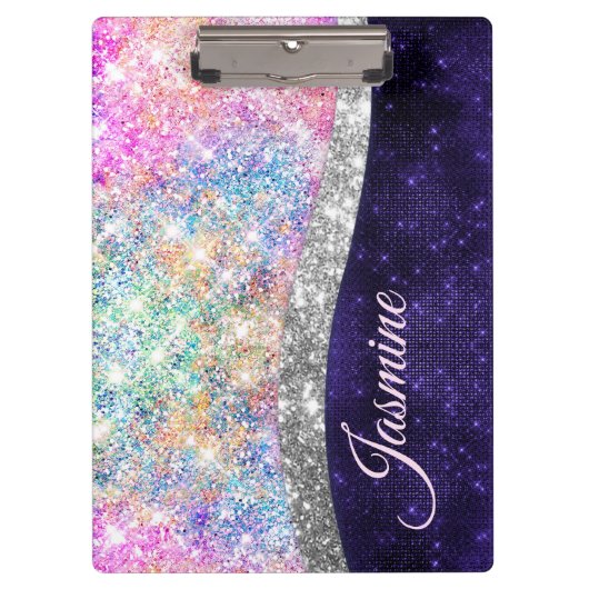 Iridescent paars zilveren faux glitter monogram klembord (Voorkant)