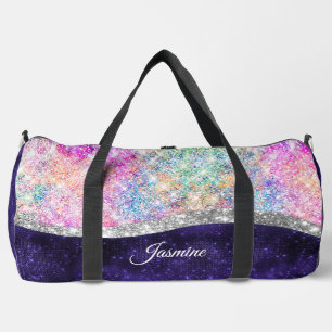 Iridescent paars zilveren faux glitter monogram plunjezak