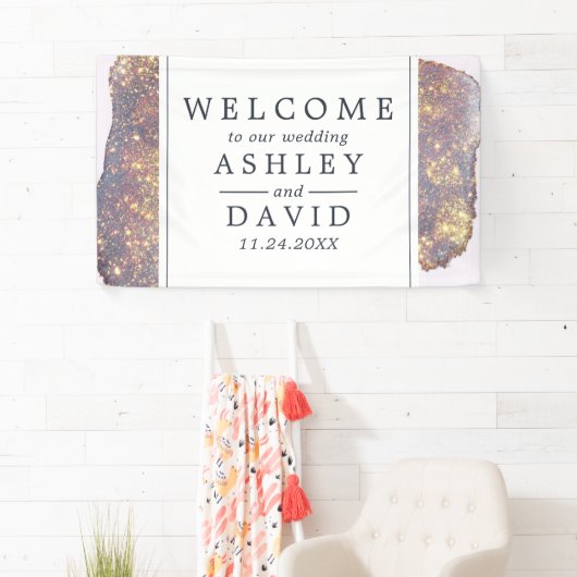 Iridescent Paarse Glitter Weddenschap Welkomstbann Spandoek (Insitu)