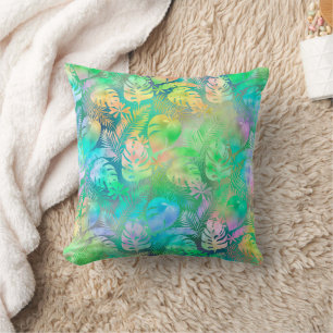 Iridescent Pastel Roze Paarse Blauwe Tropische Bla Kussen
