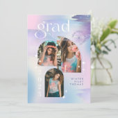 Iridescent Pastel Waterverf Starry 3 Foto Afstudee Kaart (Staand voorkant)