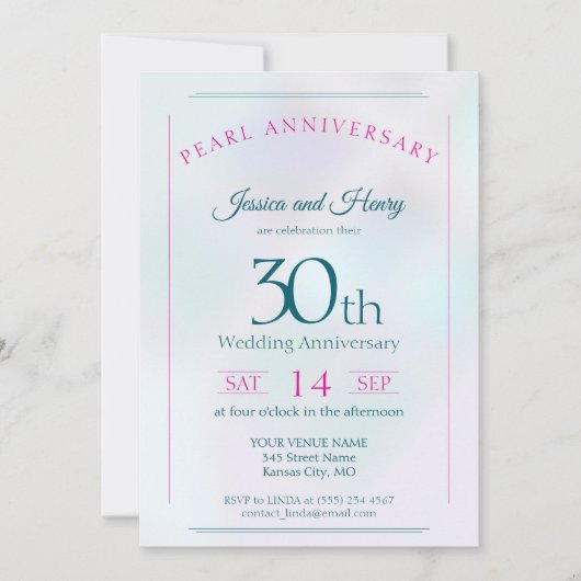 Iridescent Pearl 30ste huwelijksverjaardag Kaart (Voorkant)