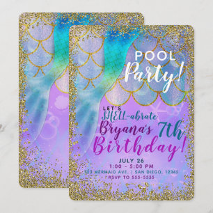 Iridescent Pearl Glitter Mermaid Birthday Party Kaart