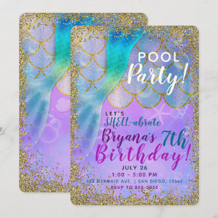 Iridescent Pearl Glitter Mermaid Birthday Party Kaart