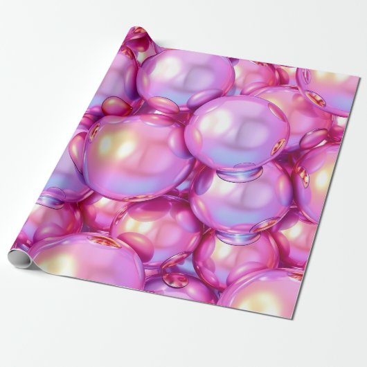 Iridescent Pink 3D Glossy Bubble Pattern Wrapping  Cadeaupapier (Uitgerold)