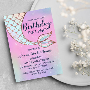Iridescent Pink Blauwgroen Mermaid Tail Birthday Uitnodiging Briefkaart