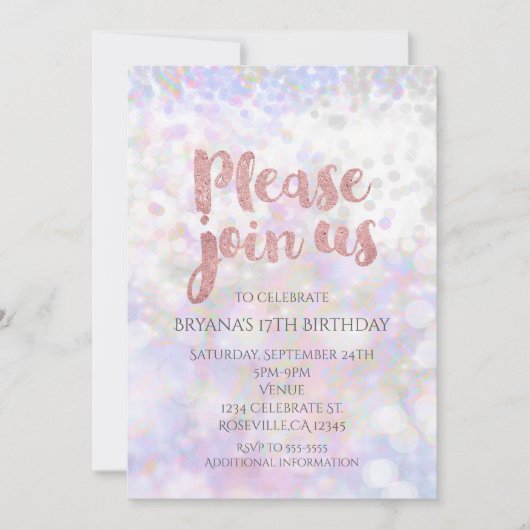 Iridescent Pink Sparkle Glam Party Uitnodigingen (Voorkant)