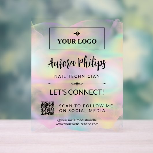 Iridescent plat je Logo & QR Social Media Acryl Bord (Neutraal)