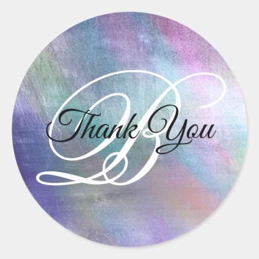 Iridescent Rainbow Folie Fancy Monogram Dank u Ronde Sticker (Voorkant)