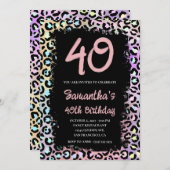 Iridescent Rainbow Leopard Pink 40th Birthday Kaart (Voorkant / Achterkant)