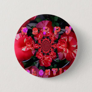 Iridescent Red Roses "Happy Valentijn" Art Print/ Ronde Button 5,7 Cm