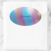 Iridescent Regenboog Glam Ovale Sticker (Tas)