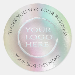 Iridescent regenboogholografisch jouw logo bedankt ronde sticker