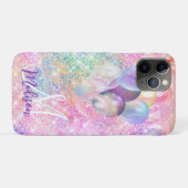Iridescent roze faux glitter drip ballon monogram Case-Mate iPhone case (Achterkant (horizontaal))