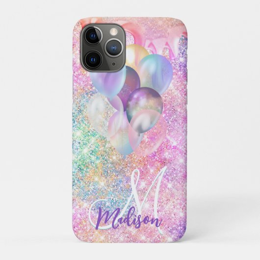 Iridescent roze faux glitter drip ballon monogram Case-Mate iPhone case (Achterkant)